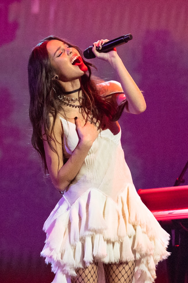 LAS VEGAS, NEVADA - APRIL 03: Olivia Rodrigo performs onstage during the 64th annual GRAMMY awards o...