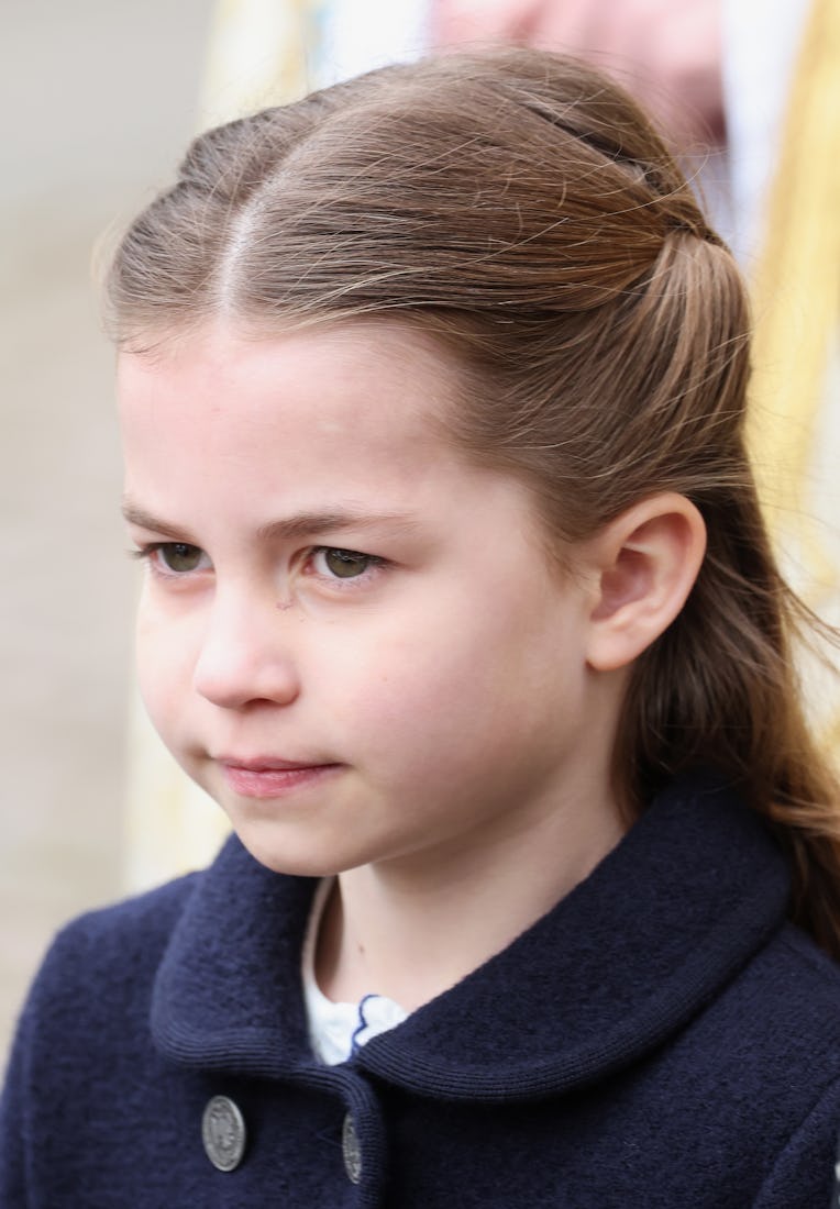 LONDON, ENGLAND - MARCH 29: Princess Charlotte of Cambridge departs the memorial service for the Du...