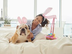 Woman celebrating Easter and using my peeps quotes for easter photo captions.