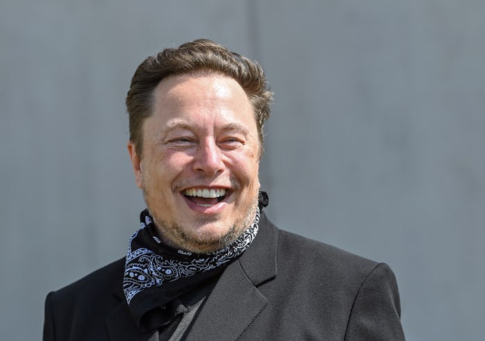13 August 2021, Brandenburg, Grünheide: Elon Musk, Tesla CEO, stands at a press event on the grounds...