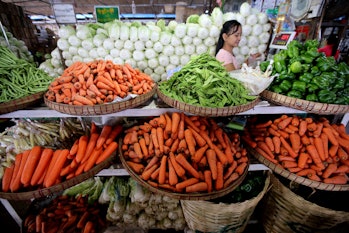 YANGON, April 23, 2017: Vegetables are on display for sell at the Thiri Mingalar wholesale market i...