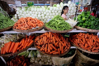 YANGON, April 23, 2017:  Vegetables are on display for sell at the Thiri Mingalar wholesale market i...