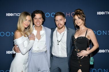 WEST HOLLYWOOD, CALIFORNIA - MARCH 23: Ari Fournier, Cole Sprouse, Dylan Sprouse and Barbara Palvin ...