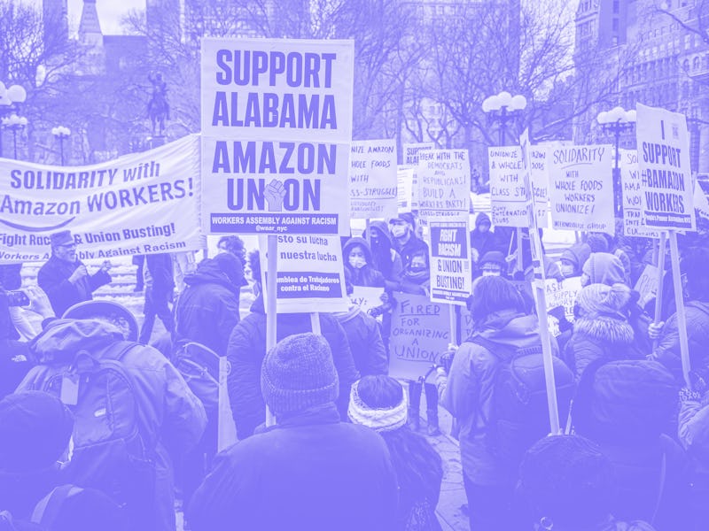 MANHATTAN, NEW YORK, UNITED STATES - 2021/02/20: Participants seen holding signs during the protest ...