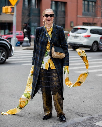 Chloe King street style with trailing fabric