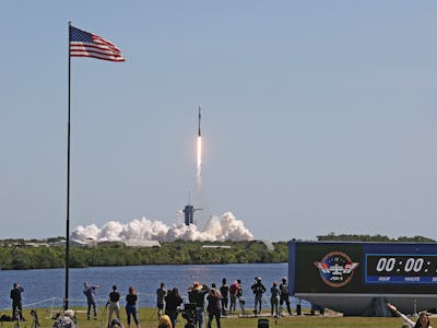 CAPE CANAVERAL, FL - APRIL 8: A SpaceX Falcon 9 rocket lifts off from launch complex 39A carrying th...