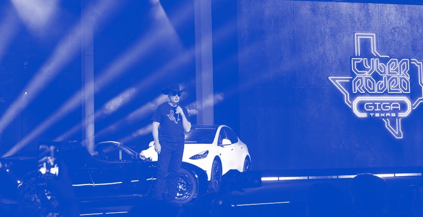 CEO of Tesla Motors Elon Musk speaks at the Tesla Giga Texas manufacturing "Cyber Rodeo" grand openi...