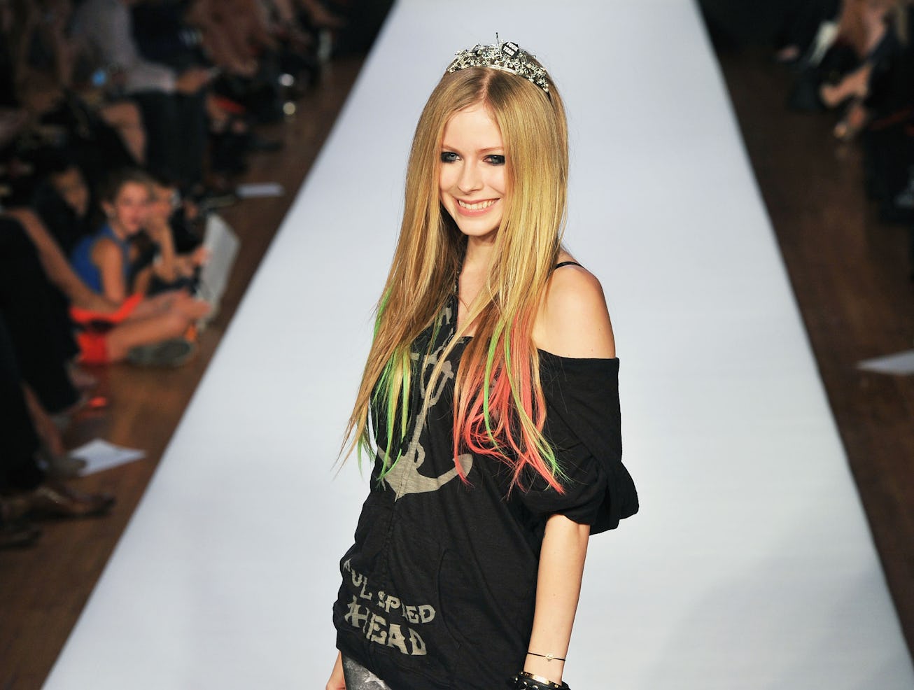 NEW YORK, NY - SEPTEMBER 12: Musician/designer Avril Lavigne walks the runway at the Abbey Dawn by ...