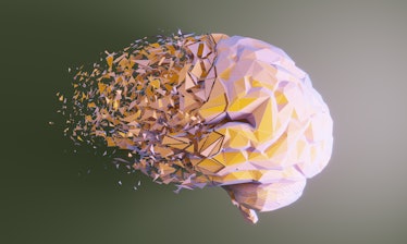 Low poly human brain dissolving, symbolizing mental disorder, Alzheimer's disease and mental health ...