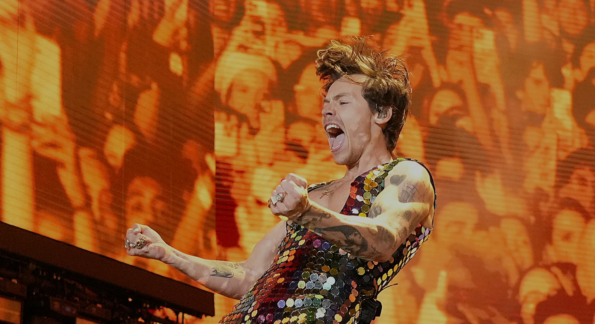 INDIO, CALIFORNIA - APRIL 15: Harry Styles performs onstage at the Coachella Stage during the 2022 C...