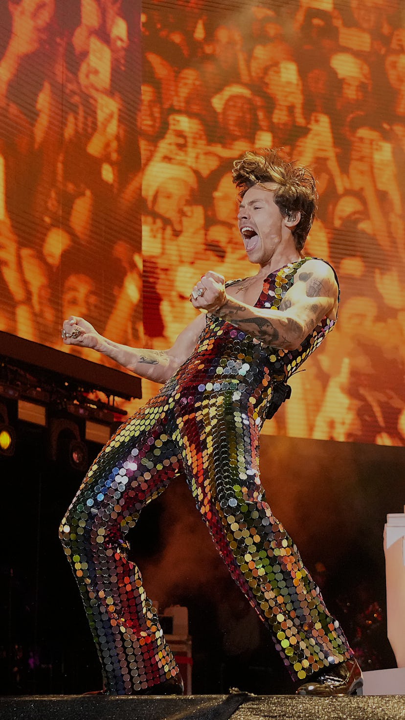 INDIO, CALIFORNIA - APRIL 15: Harry Styles performs onstage at the Coachella Stage during the 2022 C...