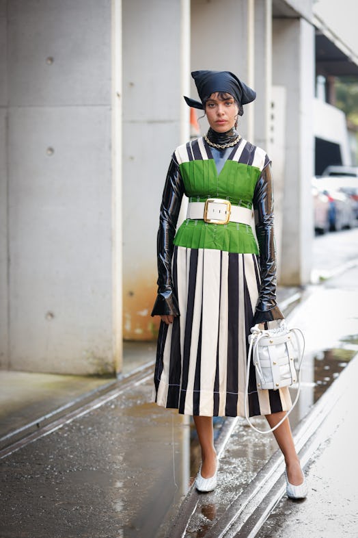 Fleur Egan wearing Tory Burch dress at Afterpay Australian Fashion Week 2022 