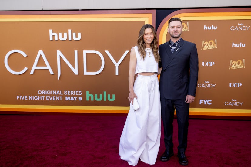 LOS ANGELES, CALIFORNIA - MAY 09: Jessica Biel and Justin Timberlake attend the Los Angeles premiere...