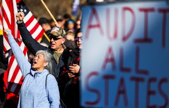 DENVER, CO - JANUARY 06: Donald Trump supporters protest the election outside the Colorado State Cap...