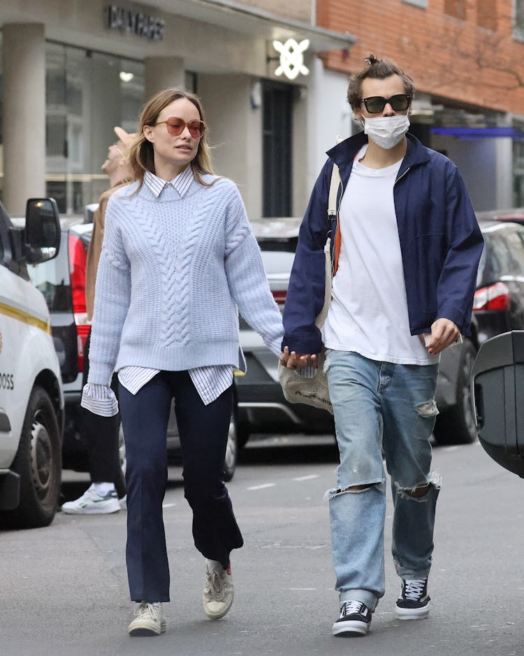 LONDON, ENGLAND - MARCH 15: Harry Styles and Olivia Wilde are seen in Soho on March 15, 2022 in Lond...