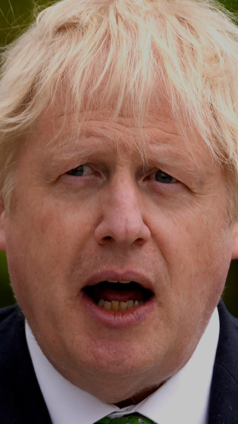 British Prime Minister Boris Johnson addresses a press conference with Sweden's Prime Minister at th...