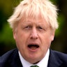 British Prime Minister Boris Johnson addresses a press conference with Sweden's Prime Minister at th...
