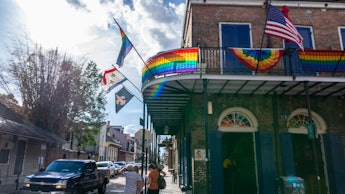 LGBTQ Pride Decorations on a bar in New Orleans Louisana's famous French Quarter, June 2018
