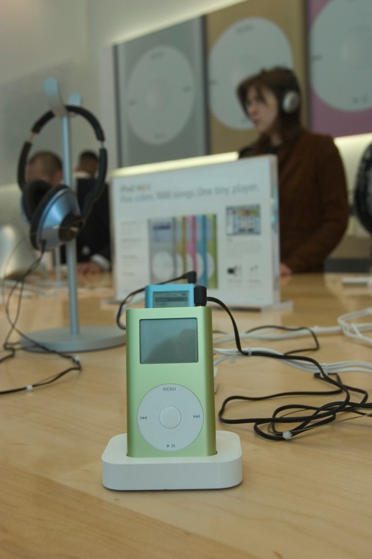 The new iPod Mini on display at the Apple Store on Prince Street in Manhattan. The iPod is the engin...