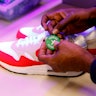 A tag is placed on a pair of Nike Air Max Anniversary shoes at Stock X on January 10, 2018 in Detroi...