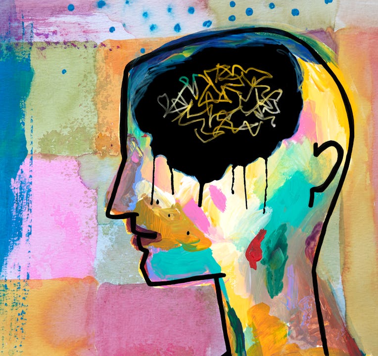 Mental health concept - person's head with chaotic thought pattern, depression, sadness, anxiety. Mi...