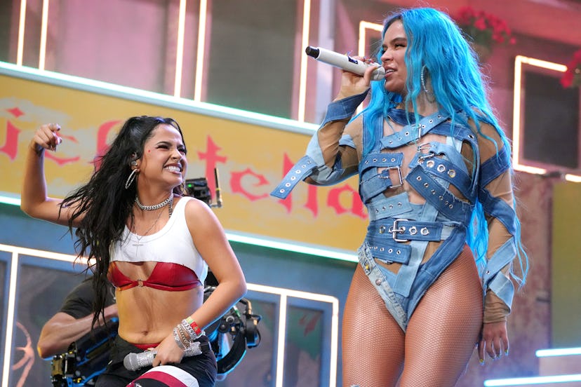 Becky G and Karol G performed "Mamiii" at Coachella 2022, a single from Becky G's new album, 'Esquem...