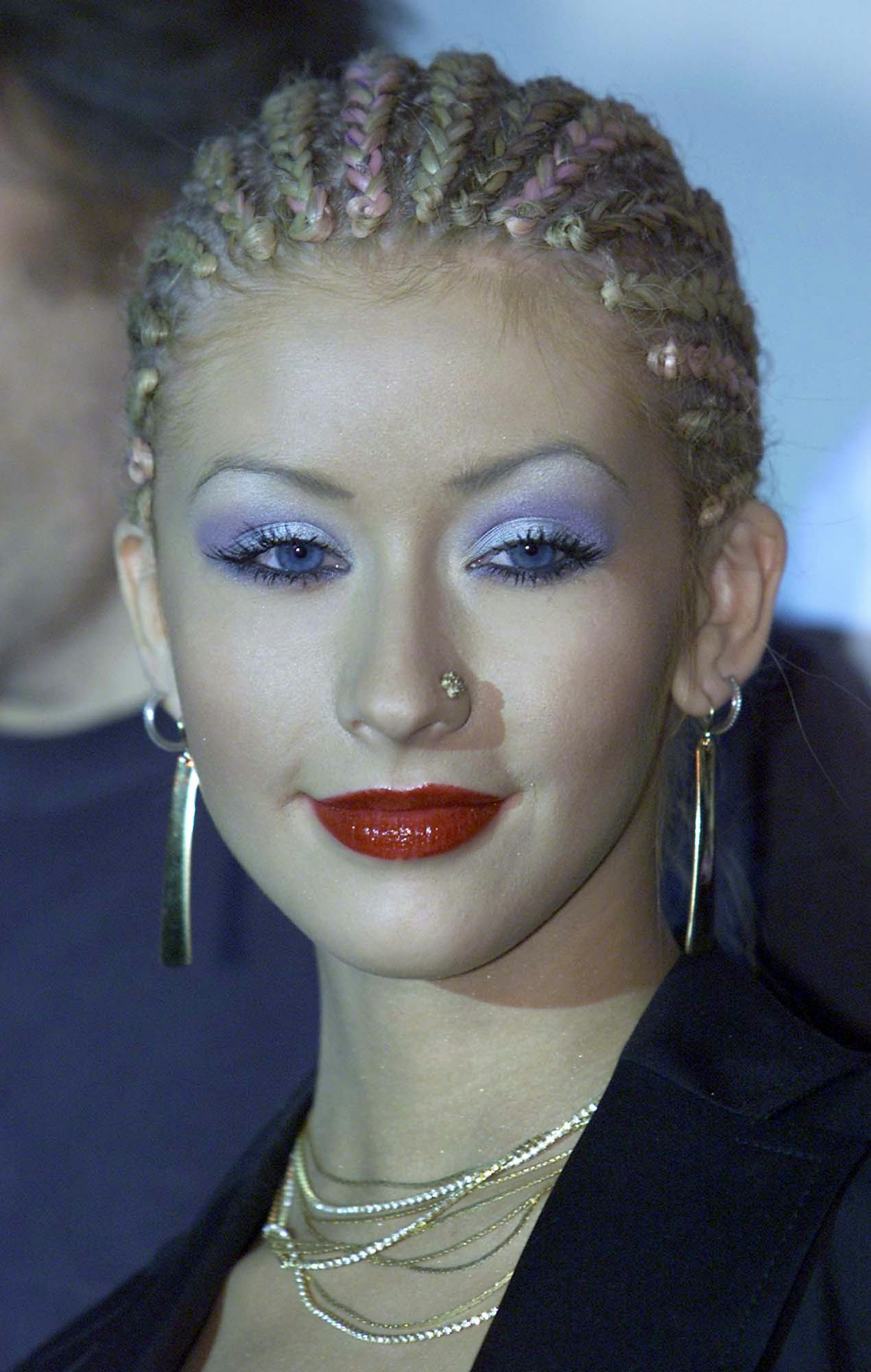 Christina Aguilera sported icy blue icy shadow and red lipstick at the Radio and Records Convention &hellip;