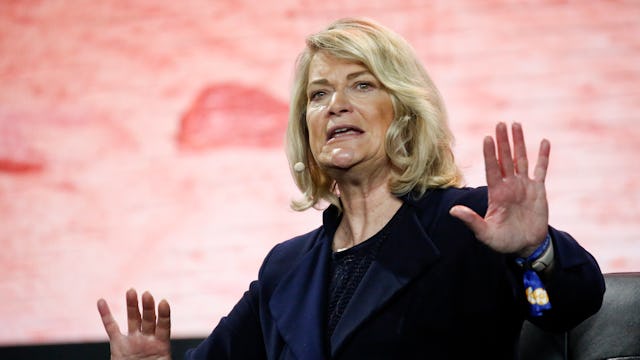 MIAMI, FLORIDA - APRIL 8:  U.S. Sen Cynthia Lummis (R-WY) gestures as she speaks during the Bitcoin ...