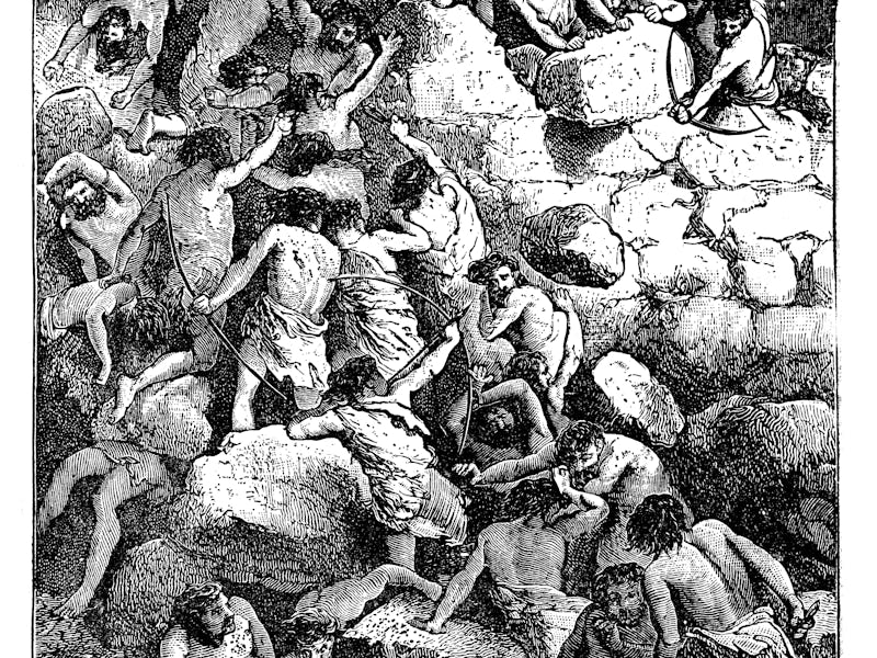 Battle between men of the stone age - Scanned 1890 Engraving