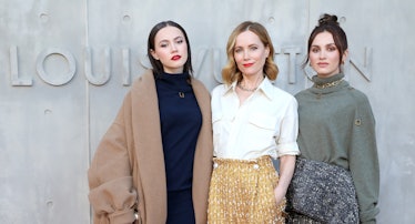 Iris Apatow, Leslie Mann, and Maude Apatow attend the Louis Vuitton's 2023 Cruise Show 