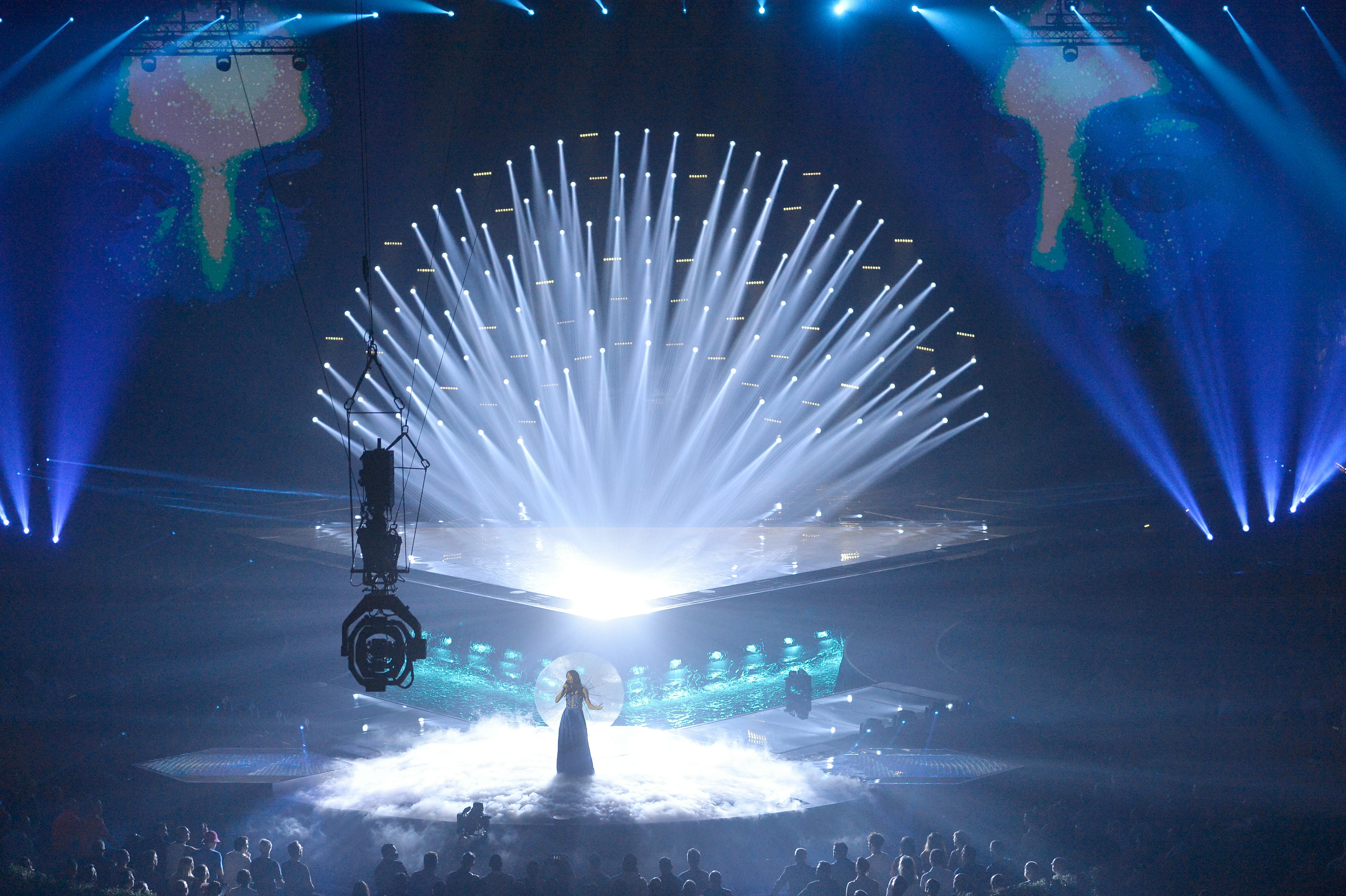 TURIN, ITALY - MAY 12: Vladana performs on stage during the second semi-final of the 66th Eurovision...
