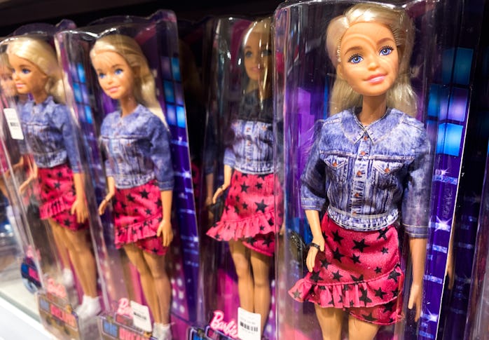 Barbie dolls are seen at the toy shop in Krakow, Poland on December 30, 2021.  (Photo by Jakub Porzy...