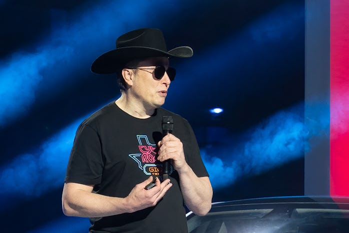 CEO of Tesla Motors Elon Musk speaks at the Tesla Giga Texas manufacturing "Cyber Rodeo" grand openi...