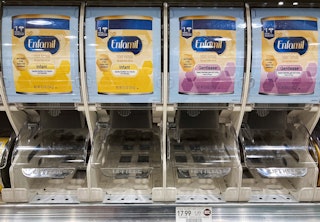 An empty baby formula display at a Publix grocery store reflects the infant formula shortage crisis.