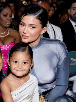 Stormi Webster and Kylie Jenner attend the 2022 Billboard Music Awards at MGM Grand Garden Arena on ...