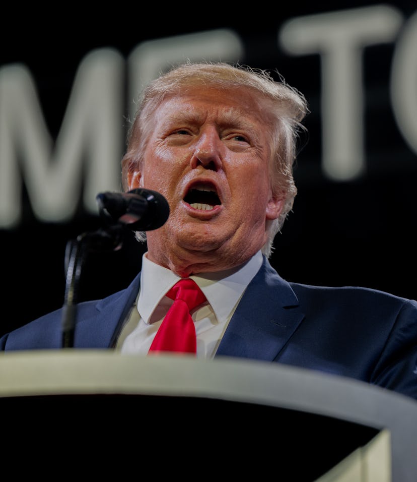 AUSTIN, TEXAS - MAY 14: Former U.S. President Donald Trump speaks during the American Freedom Tour a...