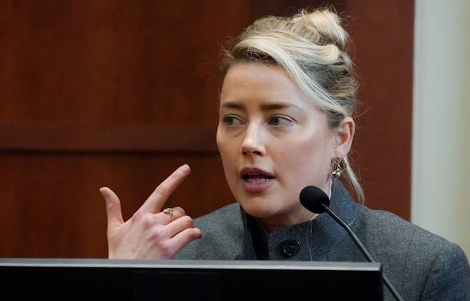 Actor Amber Heard testifies in the courtroom at the Fairfax County Circuit Courthouse in Fairfax, Vi...