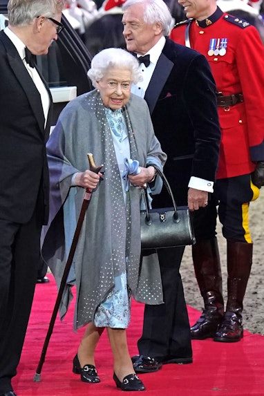 Britain's Queen Elizabeth II arrives for the "A Gallop Through History" Platinum Jubilee celebration...