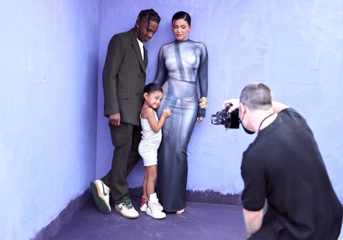 LAS VEGAS, NEVADA - MAY 15: (L-R) Travis Scott, Stormi Webster, and Kylie Jenner attend the 2022 Bil...
