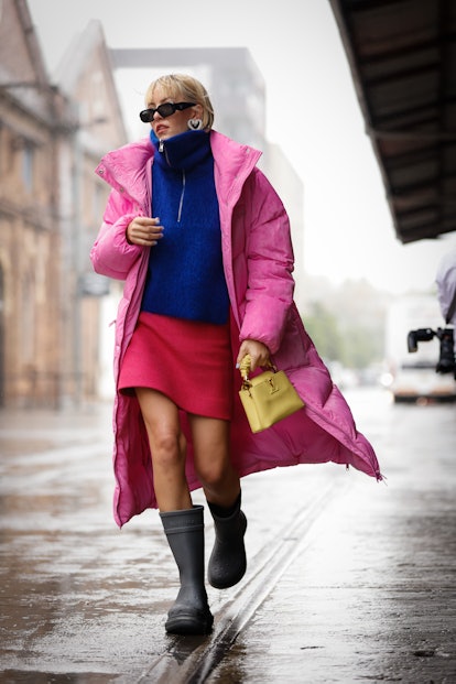 SYDNEY, AUSTRALIA - MAY 12: Violet Grace Atkinson wearing Ganni coat, Ganni skirt, Balenciaga boots,...
