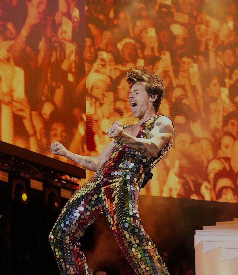 INDIO, CALIFORNIA - APRIL 15: Harry Styles performs onstage at the Coachella Stage during the 2022 C...