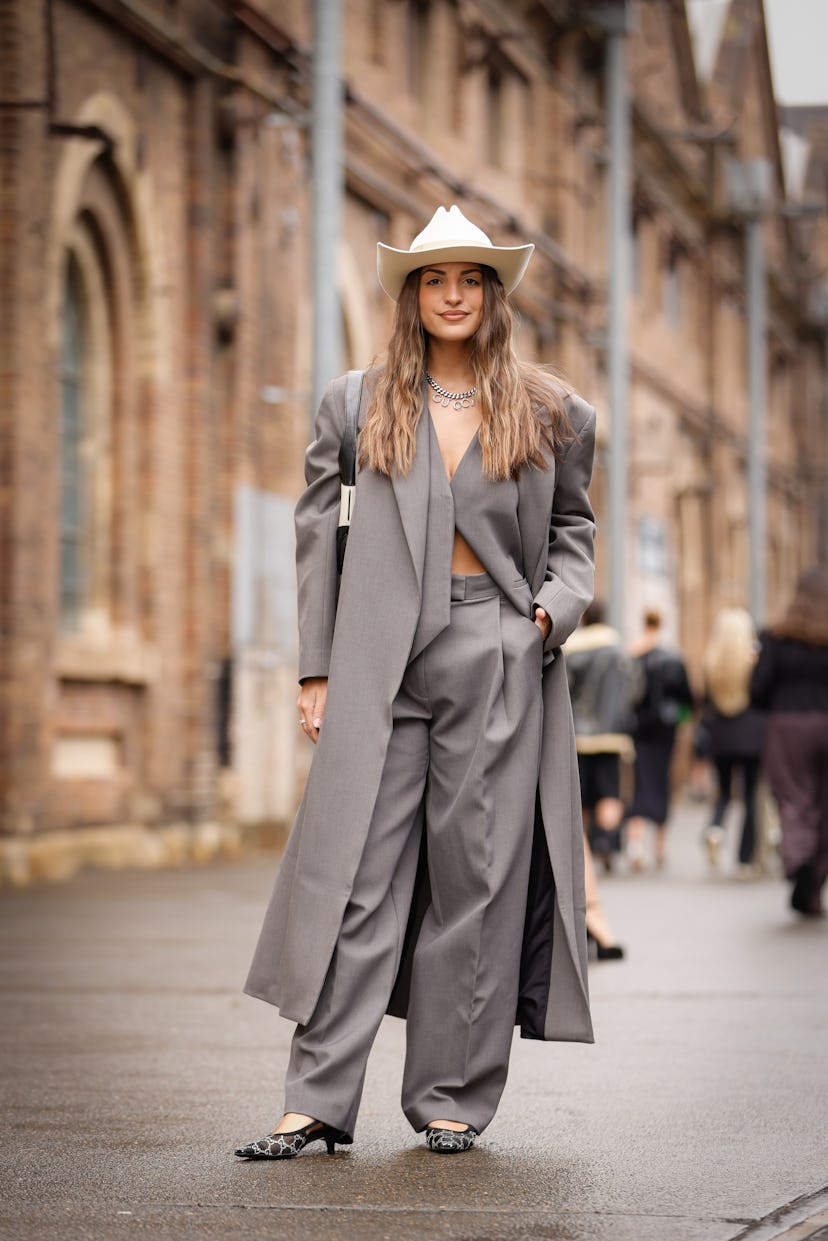 SYDNEY, AUSTRALIA - MAY 09: Jade tuncdoruk wearing Camilla and Marc suit, Gucci shoes bag and neckla...