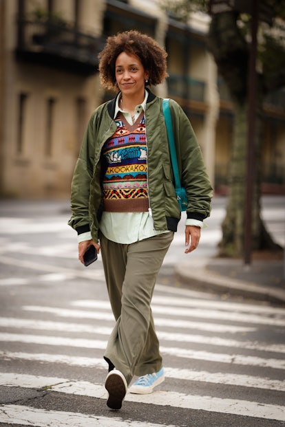SYDNEY, AUSTRALIA - MAY 09: Karinda Mutabazi wearing Strategy carlucci jacket and pants, Flamingo Pa...