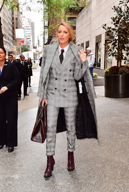 blake lively wearing a ralph lauren look and valentino soul rockstud boots in 2017