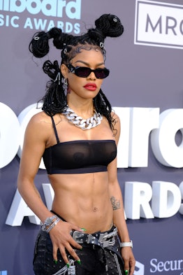 US singer Teyana Taylor attends the 2022 Billboard Music Awards wearing an exposed thong