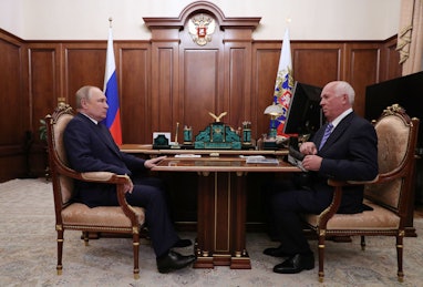 Russian President Vladimir Putin meets with Rostec defence firm chief Sergei Chemezov at the Kremlin...