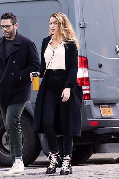 Blake Lively wearing Gucci Trip Leather Combat Boots in 2021