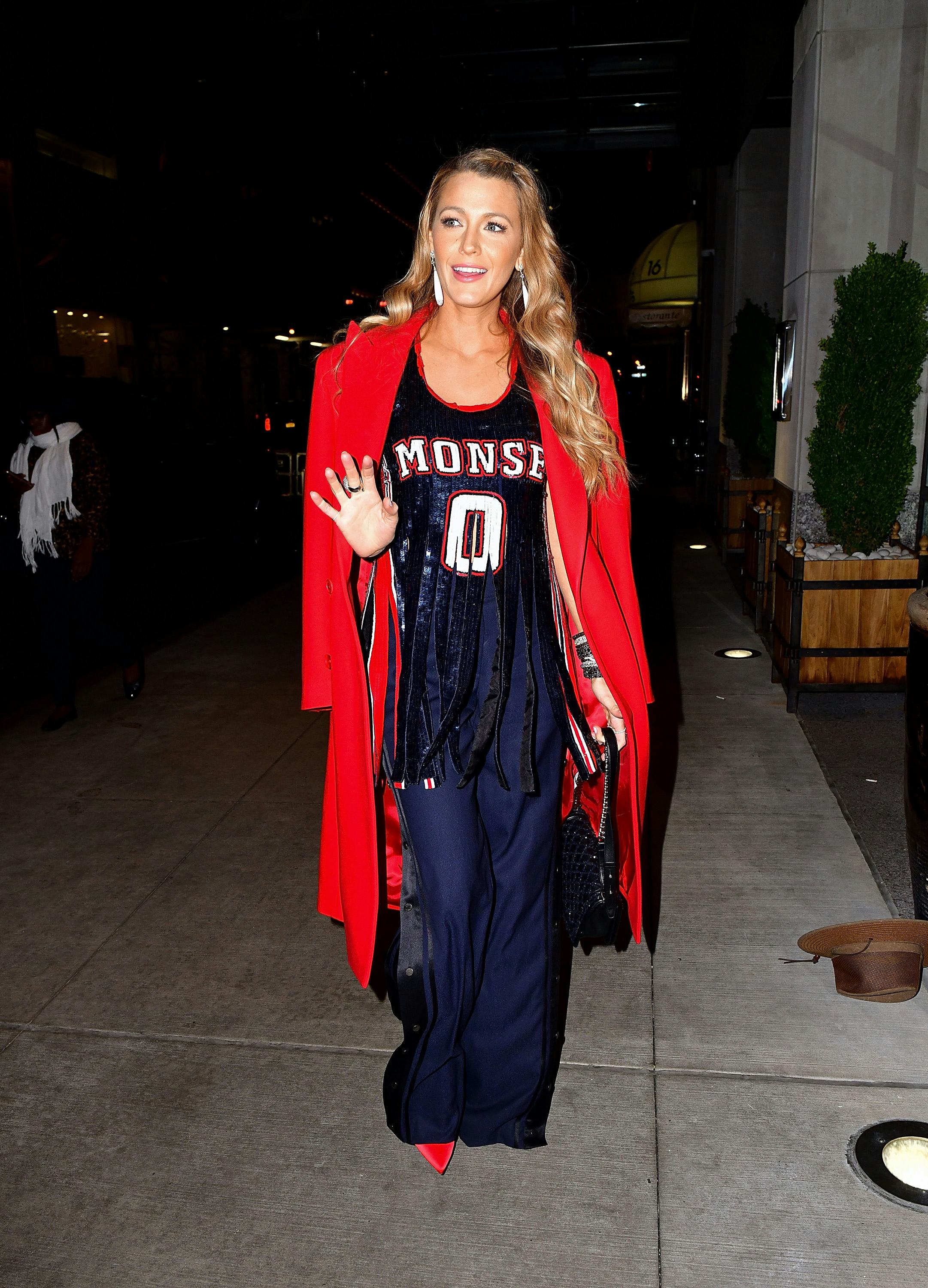 blake lively wearing a monse look with red christian louboutin pumps in 2017