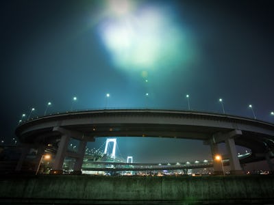 The Rainbow bridge and a street light.