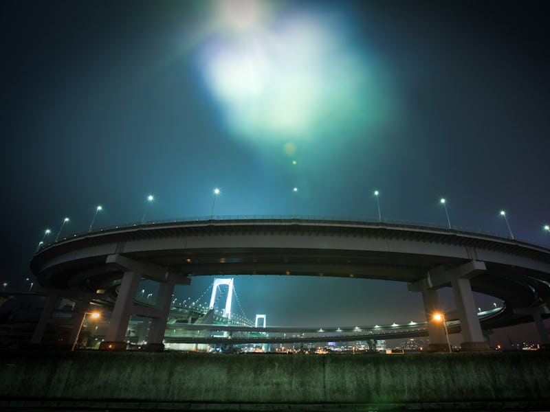 The Rainbow bridge and a street light.